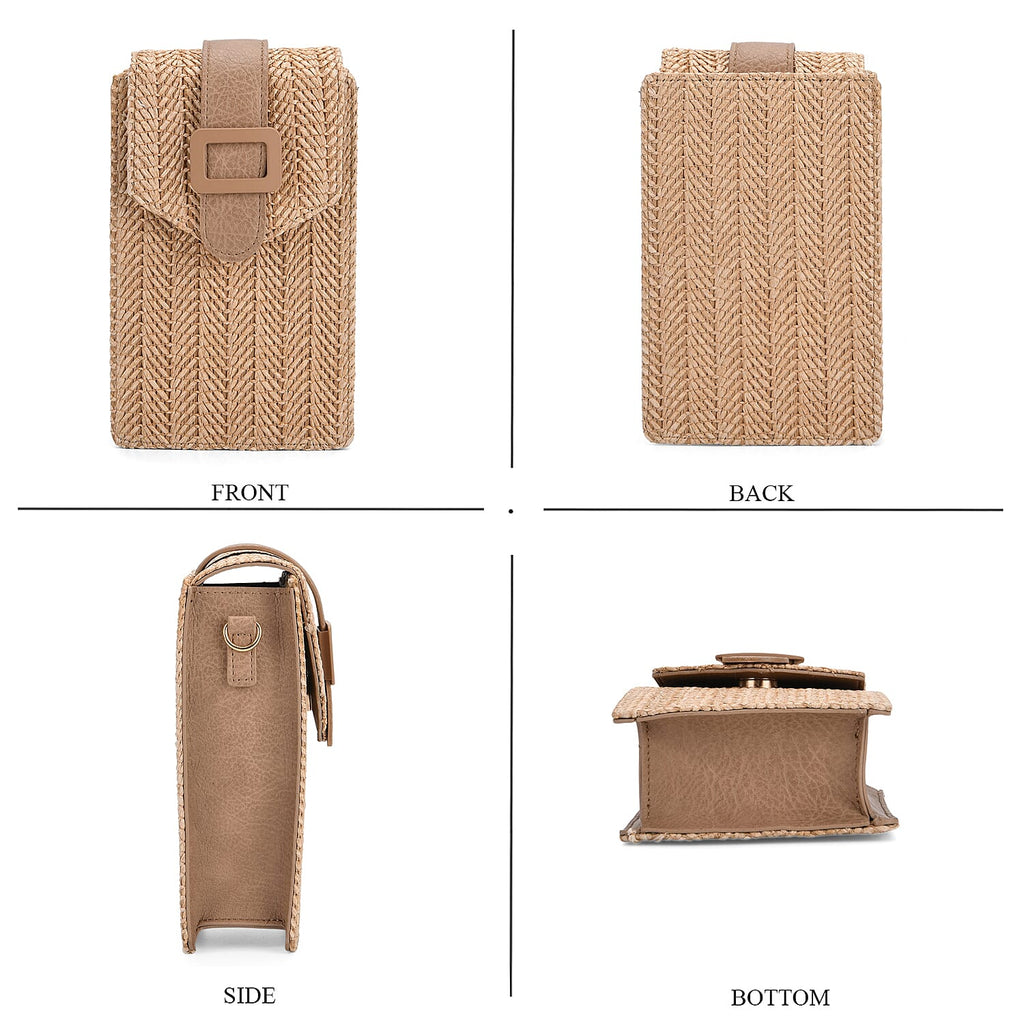 Herringbone Pattern Woven Crossbody Bag - Light Brown