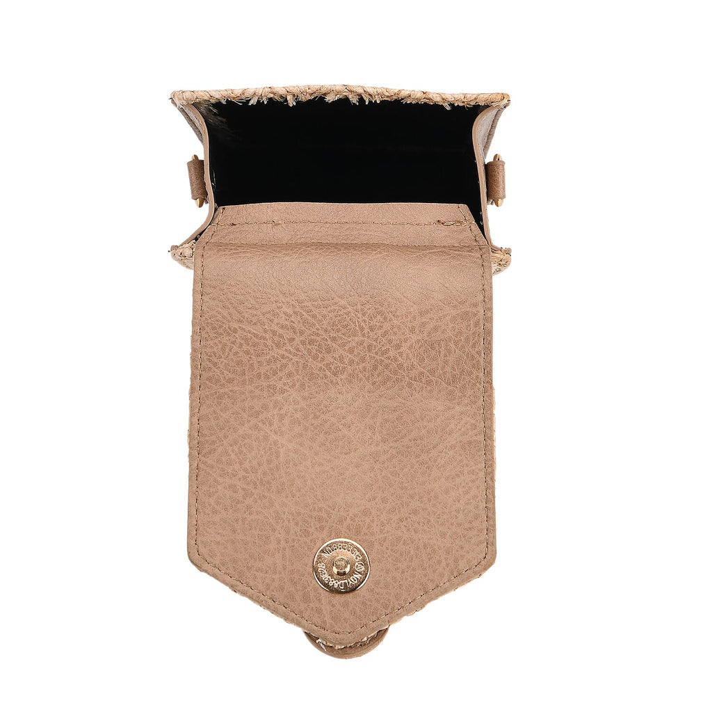 Herringbone Pattern Woven Crossbody Bag - Light Brown