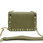 Designer Studded Mini Crossbody Bag with Chain Strap - Khaki