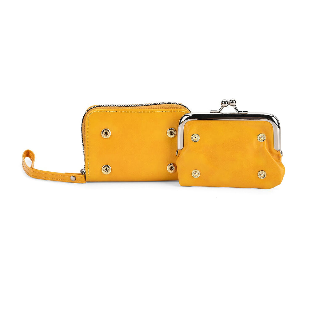 Elegant Monogram Quilted Phone Bag with Matching Clutch Card Holder - Yellow