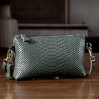 Genuine Leather Sling Bag with Detachable Strap (140 cm) - Dark Green