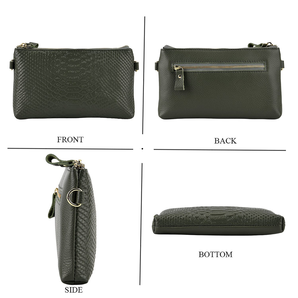 Genuine Leather Sling Bag with Detachable Strap (140 cm) - Dark Green