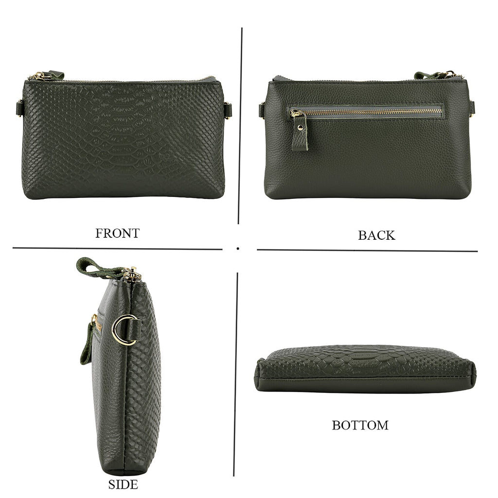 Genuine Leather Sling Bag with Detachable Strap (140 cm) - Dark Green