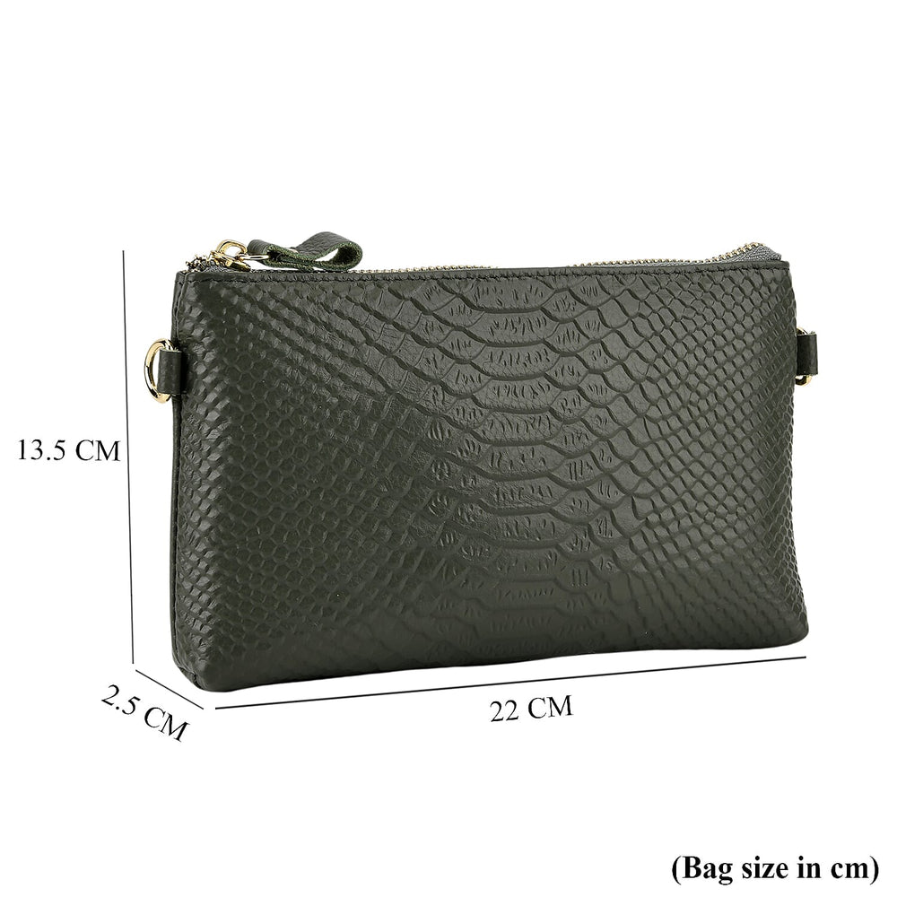 Genuine Leather Sling Bag with Detachable Strap (140 cm) - Dark Green