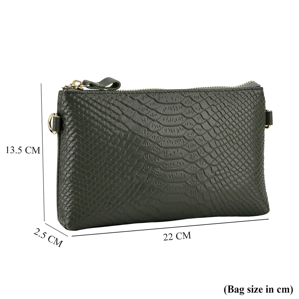 Genuine Leather Sling Bag with Detachable Strap (140 cm) - Dark Green