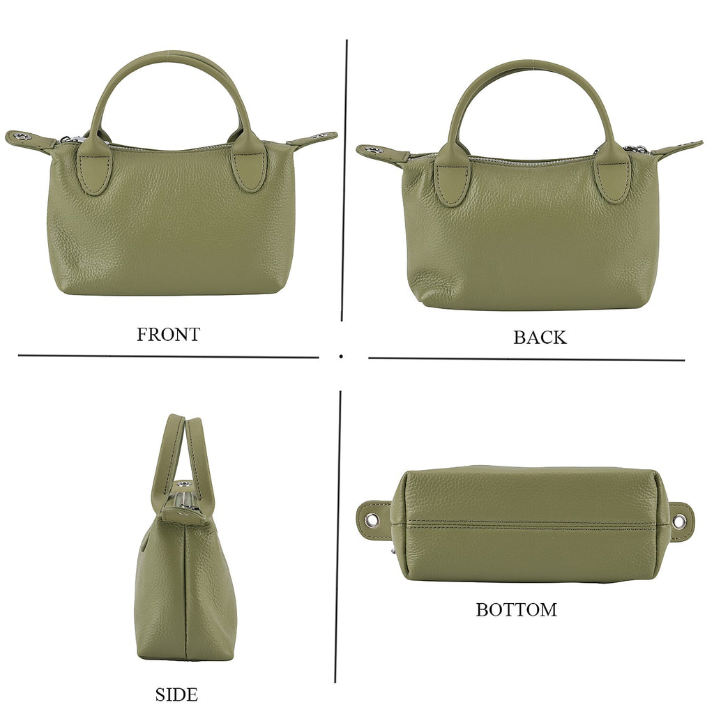 Designer Inspired Genuine Leather Mini Crossbody Bag with Top Handle - Light Green