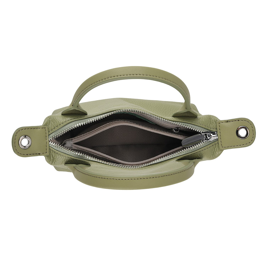 Designer Inspired Genuine Leather Mini Crossbody Bag with Top Handle - Light Green