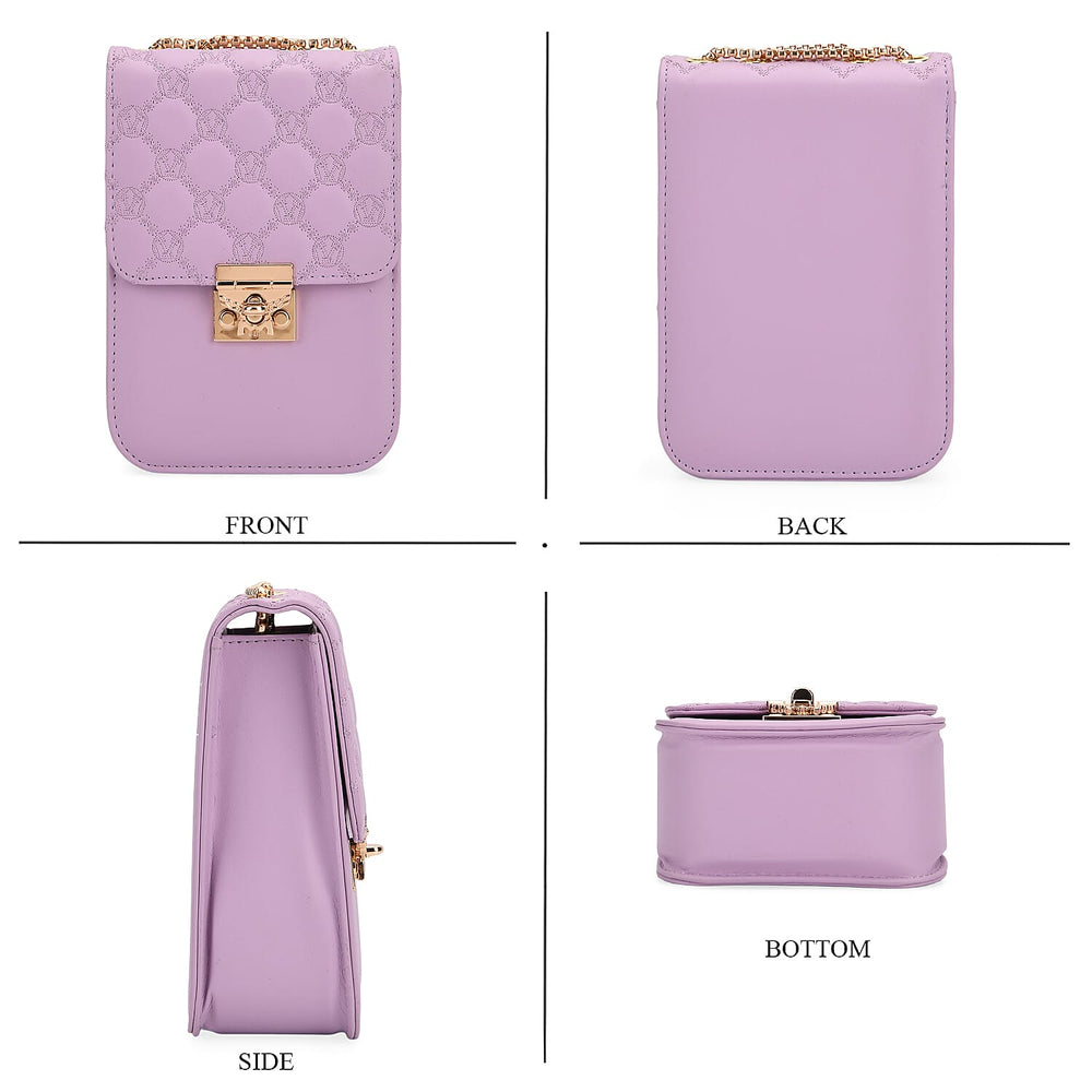 Elegant Monogram Quilted Phone Bag with Matching Clutch Card Holder - Light Purple