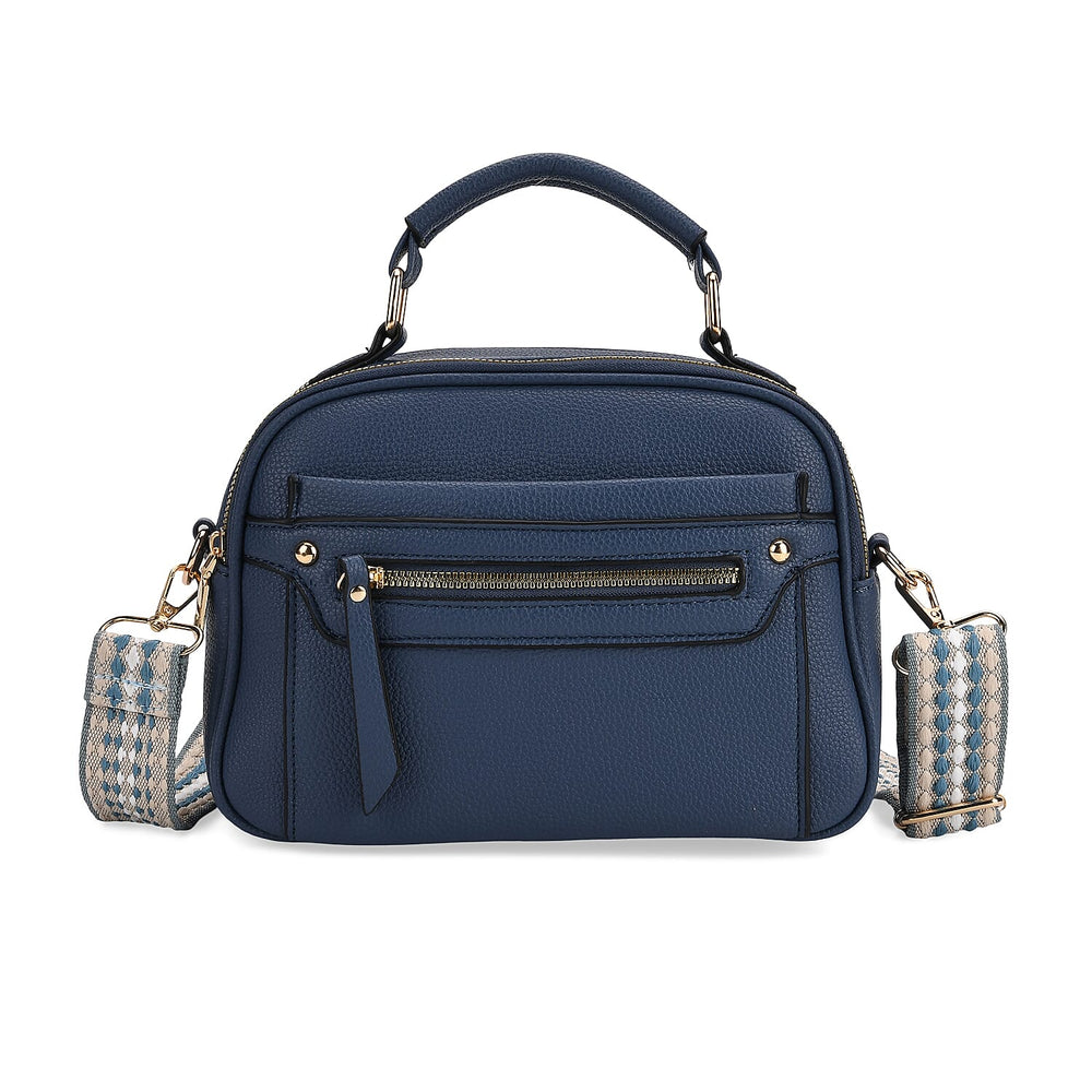 FRIDAY FASHION OFFER - Structured Crossbody Bag with Patterned Strap - Navy