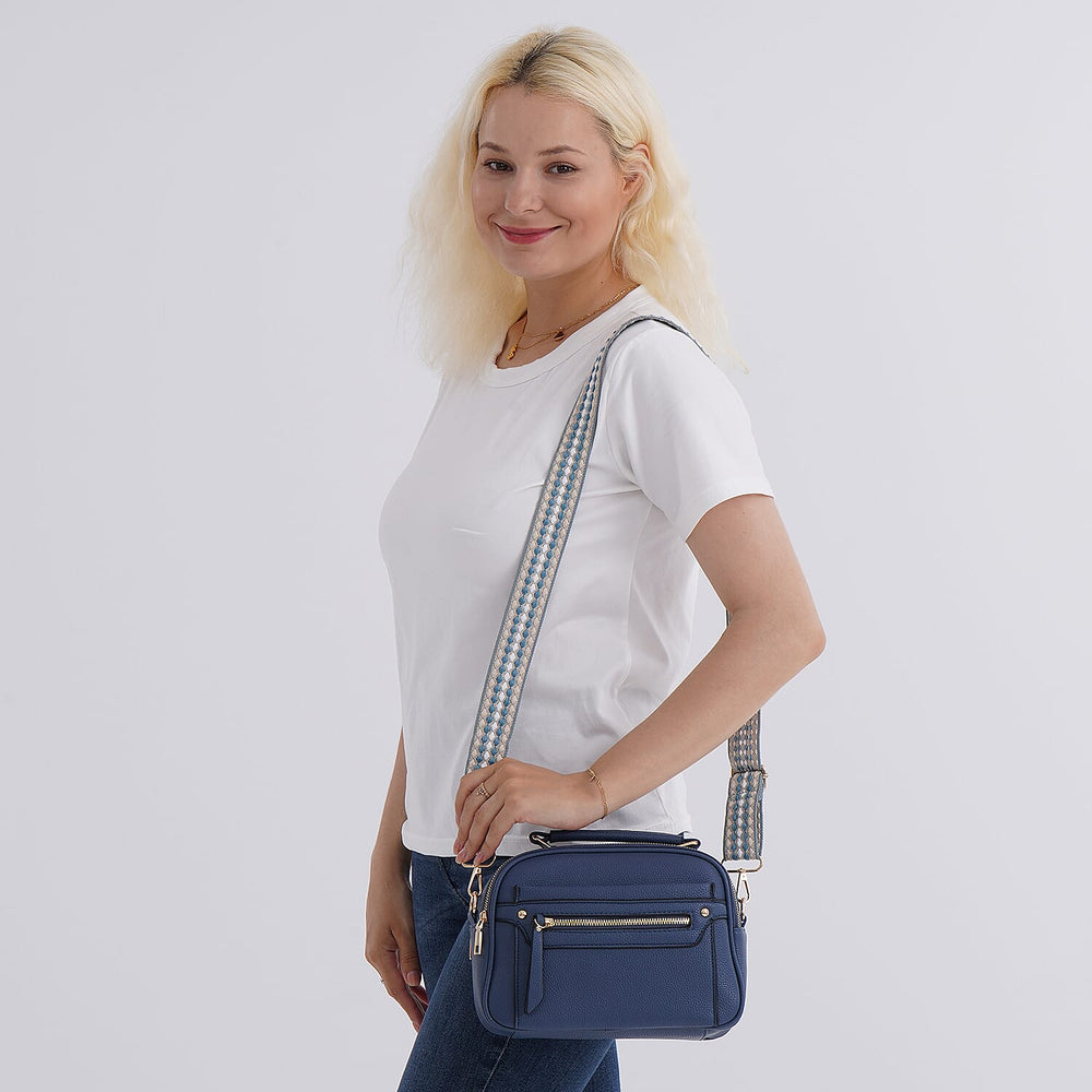 FRIDAY FASHION OFFER - Structured Crossbody Bag with Patterned Strap - Navy