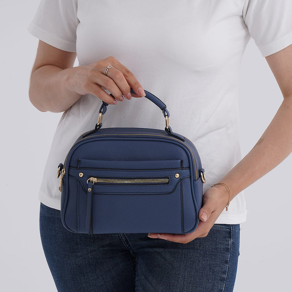 FRIDAY FASHION OFFER - Structured Crossbody Bag with Patterned Strap - Navy