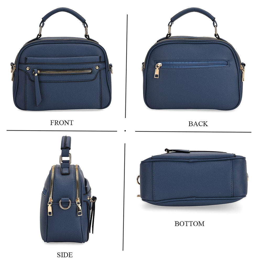 FRIDAY FASHION OFFER - Structured Crossbody Bag with Patterned Strap - Navy