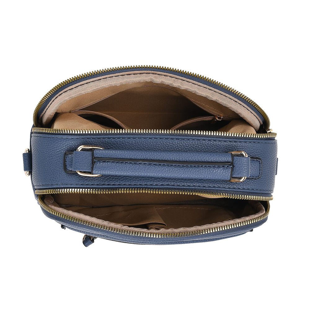 FRIDAY FASHION OFFER - Structured Crossbody Bag with Patterned Strap - Navy