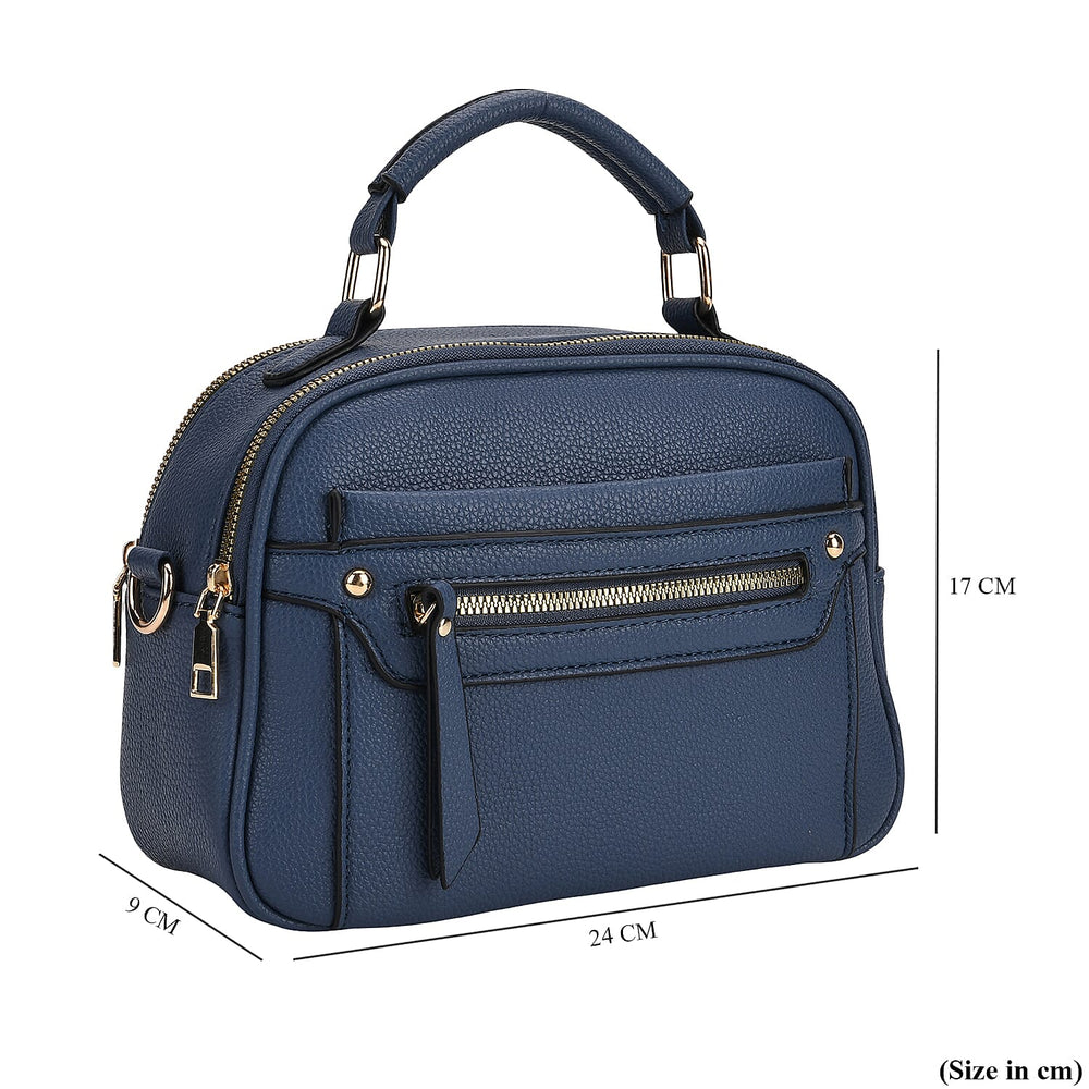 FRIDAY FASHION OFFER - Structured Crossbody Bag with Patterned Strap - Navy