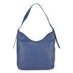 Genuine Leather Slouchy Shoulder Bag - Blue