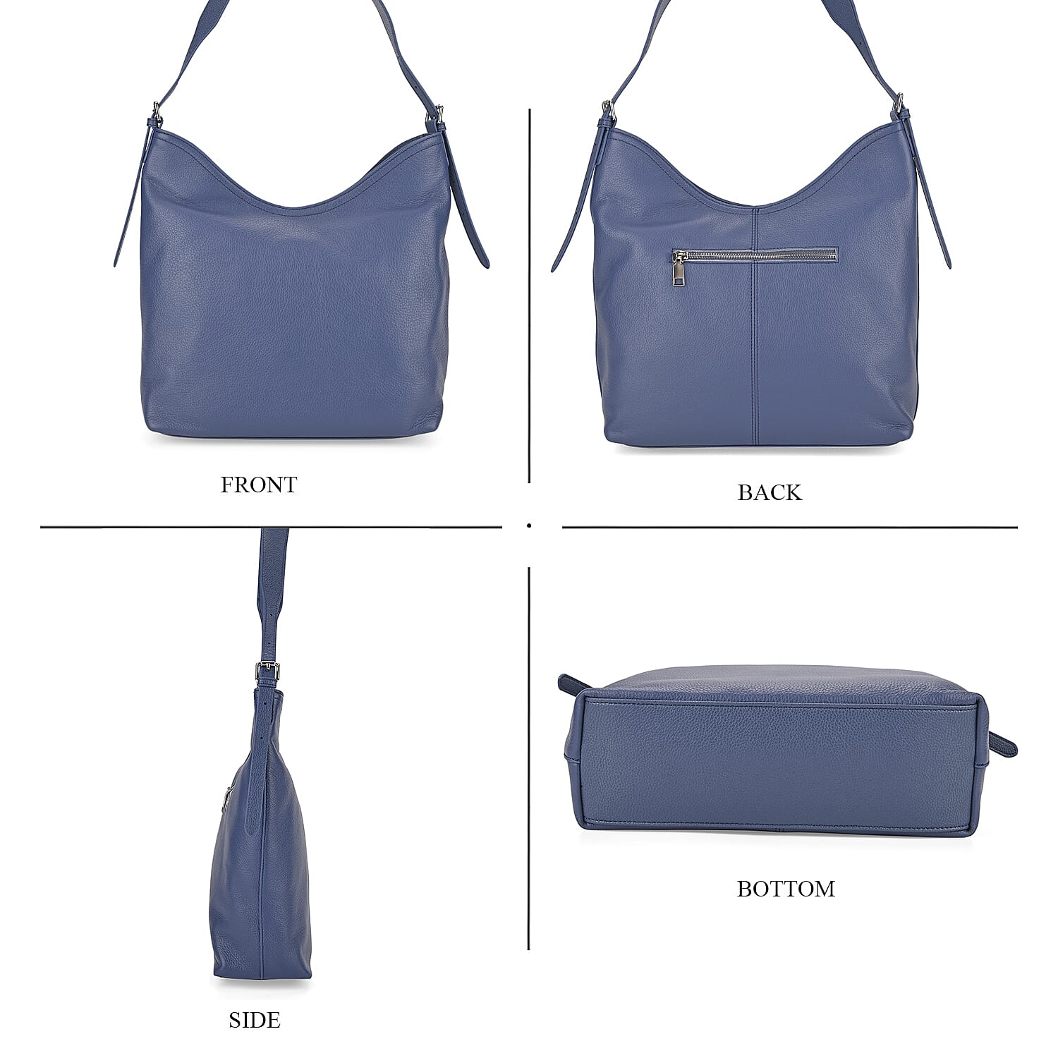Genuine Leather Slouchy Shoulder Bag - Blue