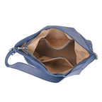 Genuine Leather Slouchy Shoulder Bag - Blue