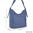 Genuine Leather Slouchy Shoulder Bag - Blue