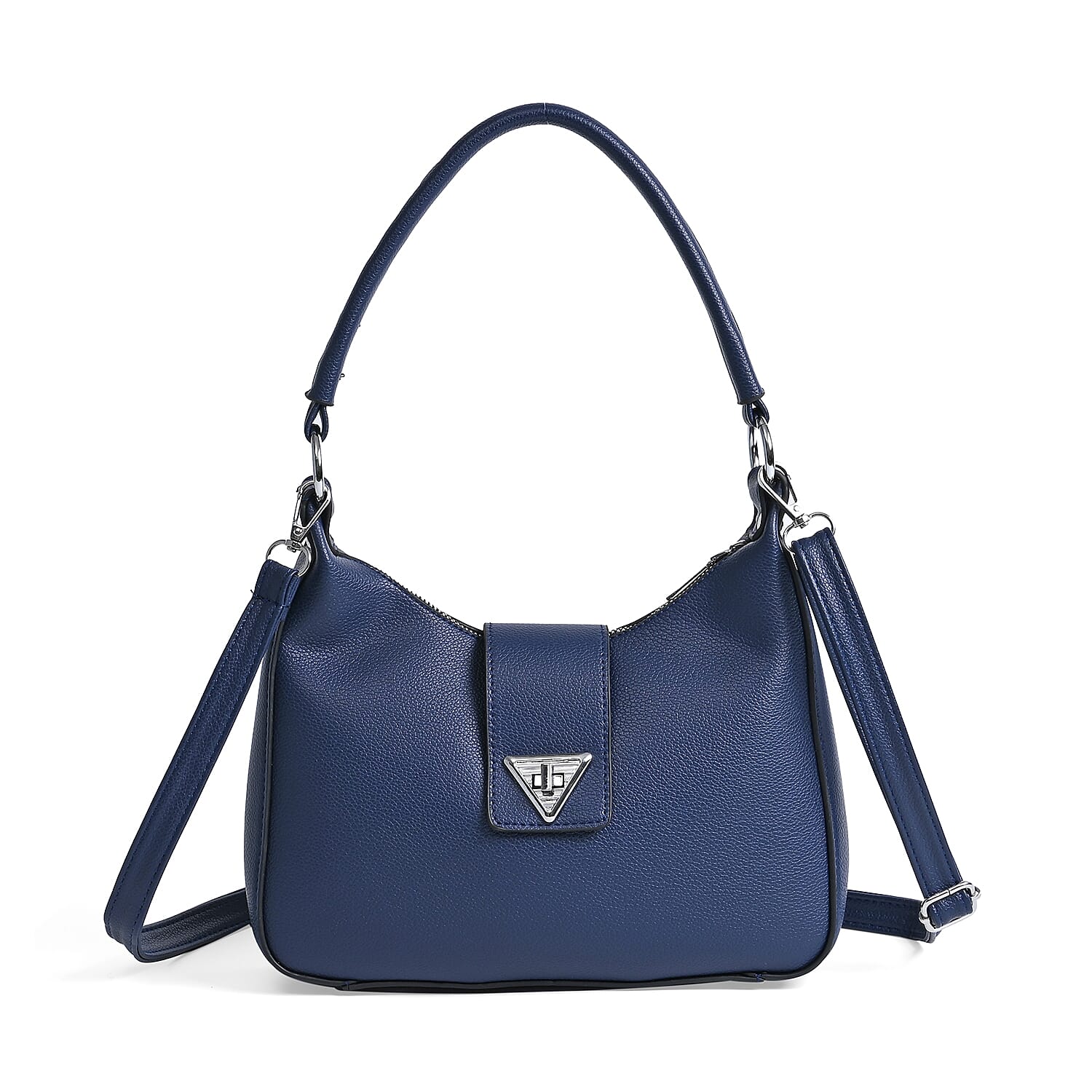 Stylish Hobo Crossbody Bag with Flap Closure & Additional  Adjustable Strap - Navy