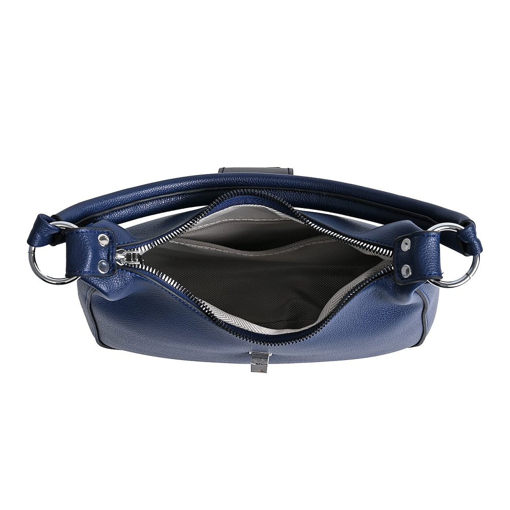 Stylish Hobo Crossbody Bag with Flap Closure & Additional  Adjustable Strap - Navy