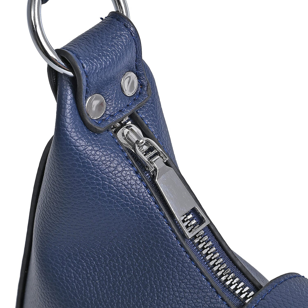 Stylish Hobo Crossbody Bag with Flap Closure & Additional  Adjustable Strap - Navy