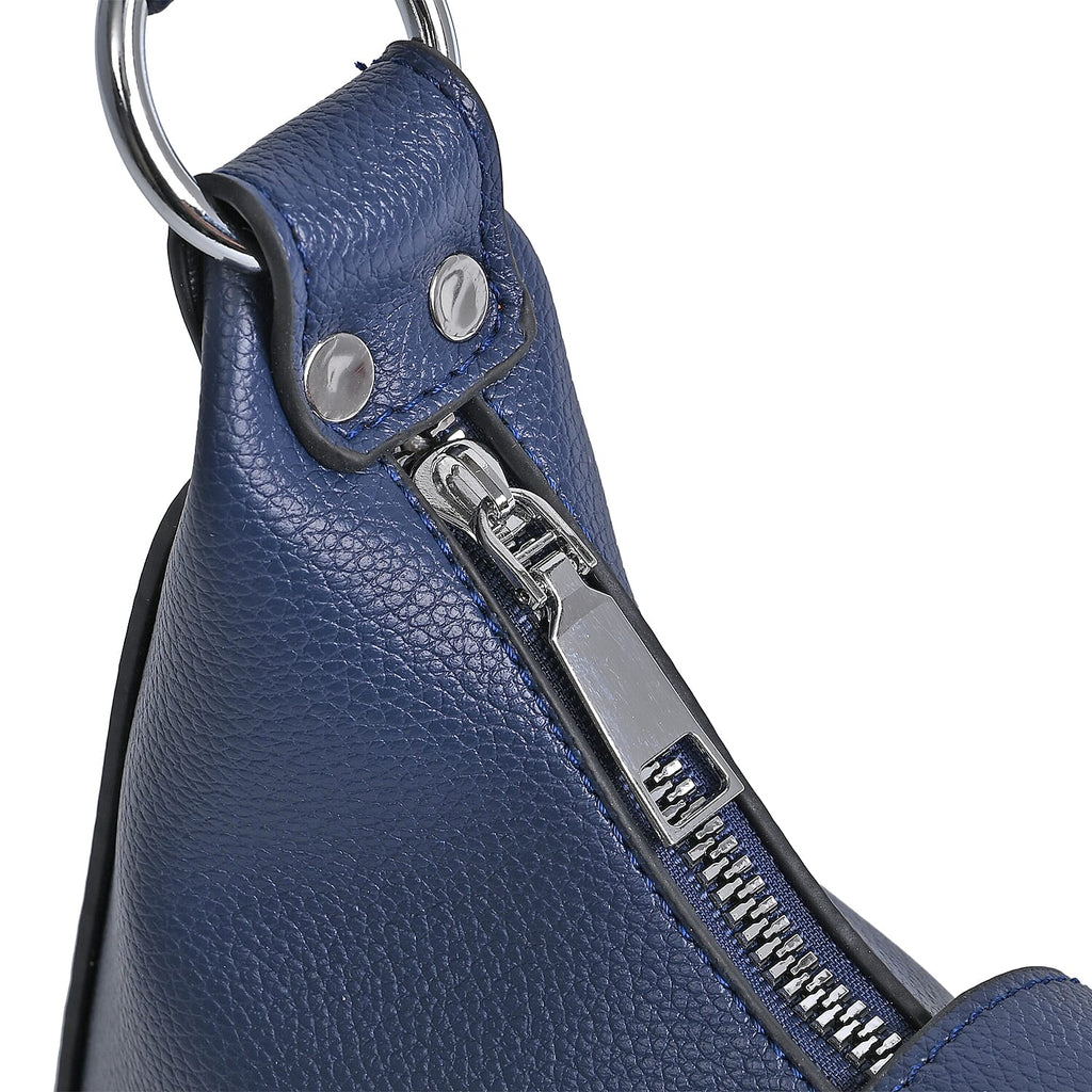 Stylish Hobo Crossbody Bag with Flap Closure & Additional  Adjustable Strap - Navy