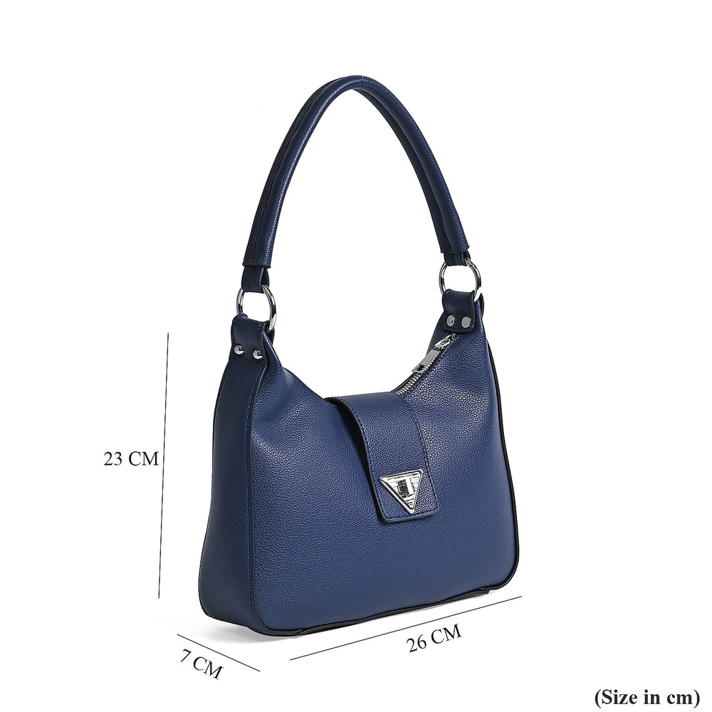 Stylish Hobo Crossbody Bag with Flap Closure & Additional  Adjustable Strap - Navy