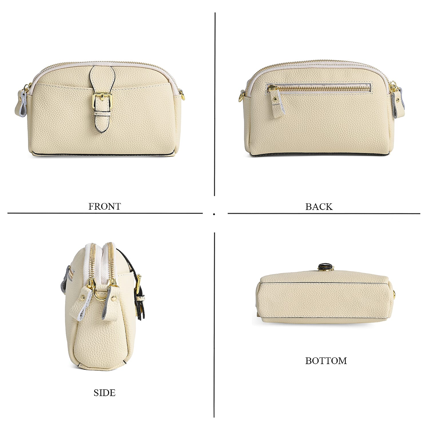 Genuine Leather Classic Crossbody Bag - Off White