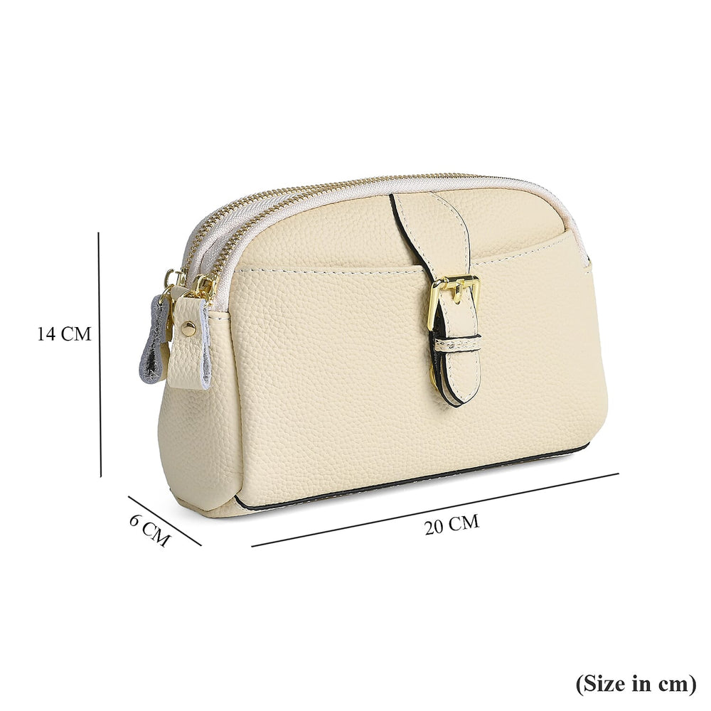 Genuine Leather Classic Crossbody Bag - Off White