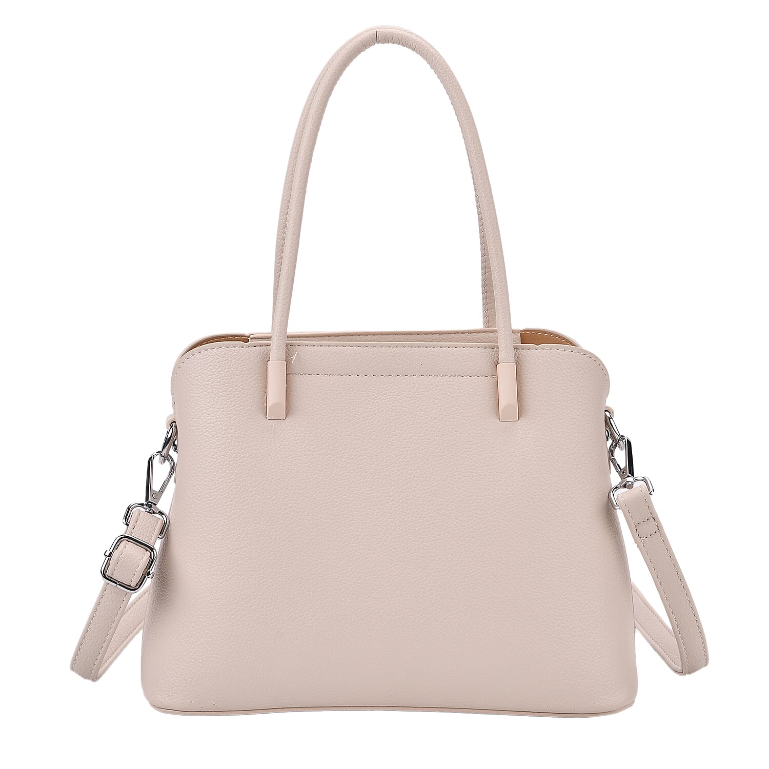 Leatherette Crossbody Bag with Silver Tone Hardwear - Off White