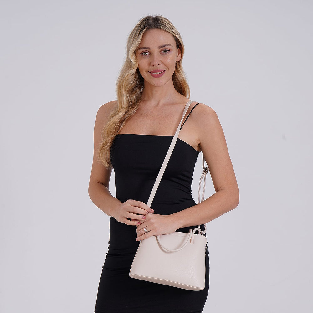 Leatherette Crossbody Bag with Silver Tone Hardwear - Off White