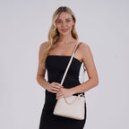 Leatherette Crossbody Bag with Silver Tone Hardwear - Off White