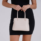 Leatherette Crossbody Bag with Silver Tone Hardwear - Off White