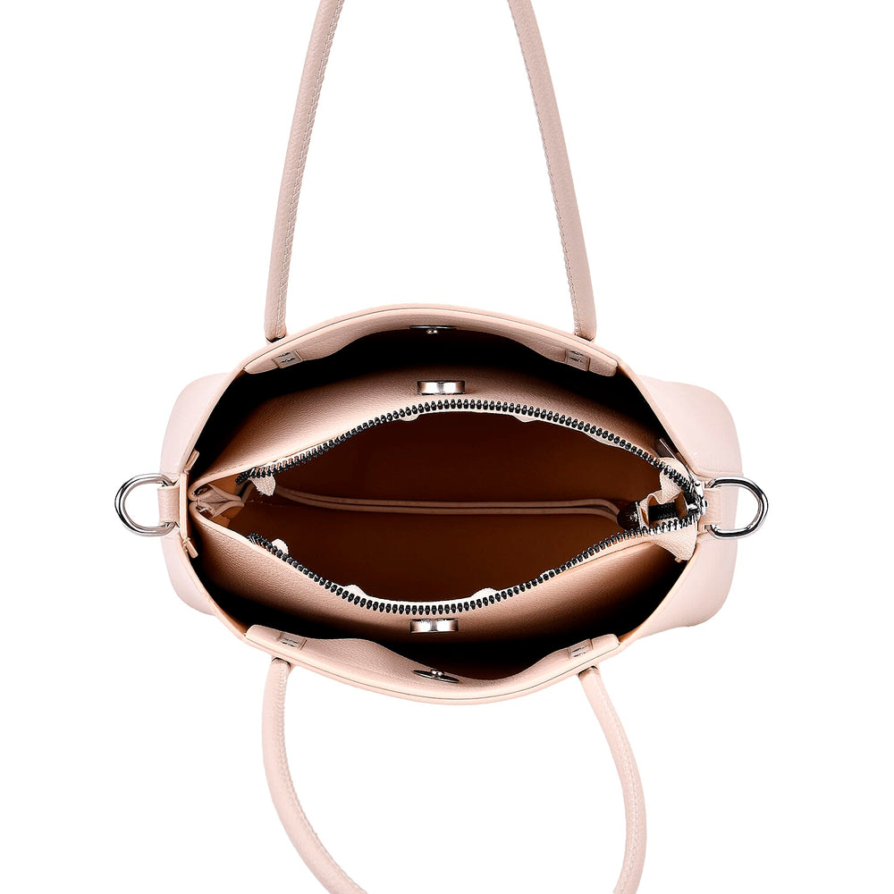 Leatherette Crossbody Bag with Silver Tone Hardwear - Off White