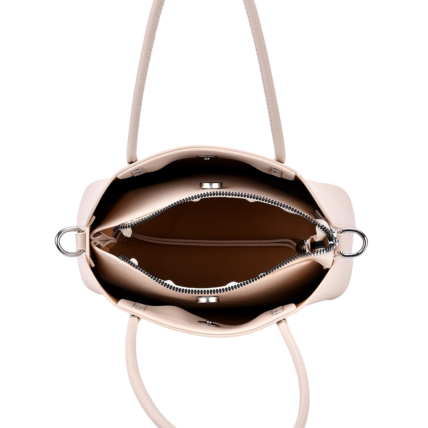 Leatherette Crossbody Bag with Silver Tone Hardwear - Off White