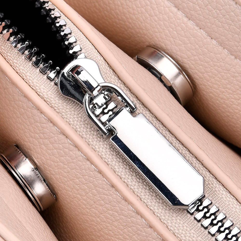 Leatherette Crossbody Bag with Silver Tone Hardwear - Off White