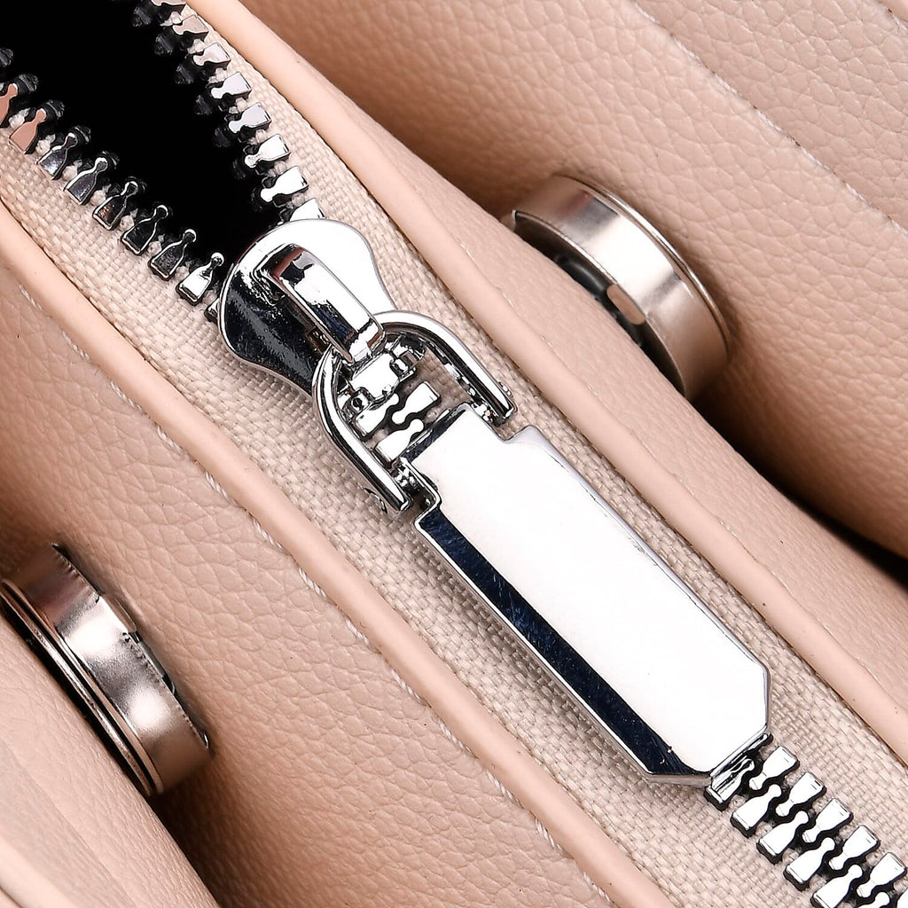 Leatherette Crossbody Bag with Silver Tone Hardwear - Off White