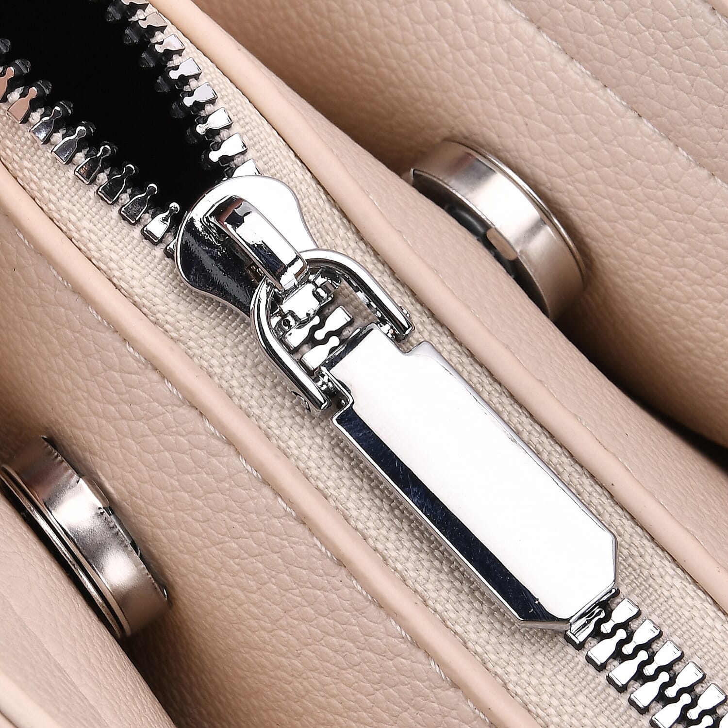 Leatherette Crossbody Bag with Silver Tone Hardwear - Off White