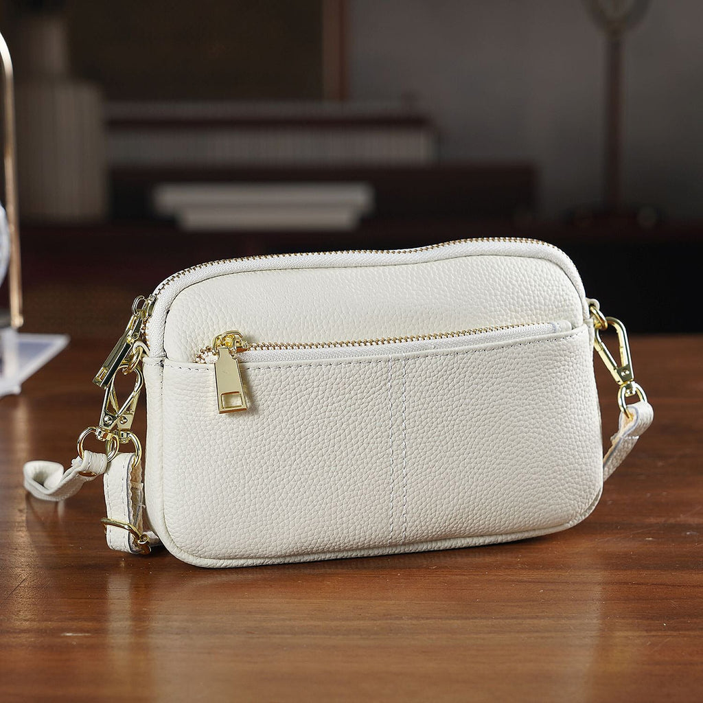 100% Genuine Leather Designer Minimalist Sling Shoulder Bag -  Ivory