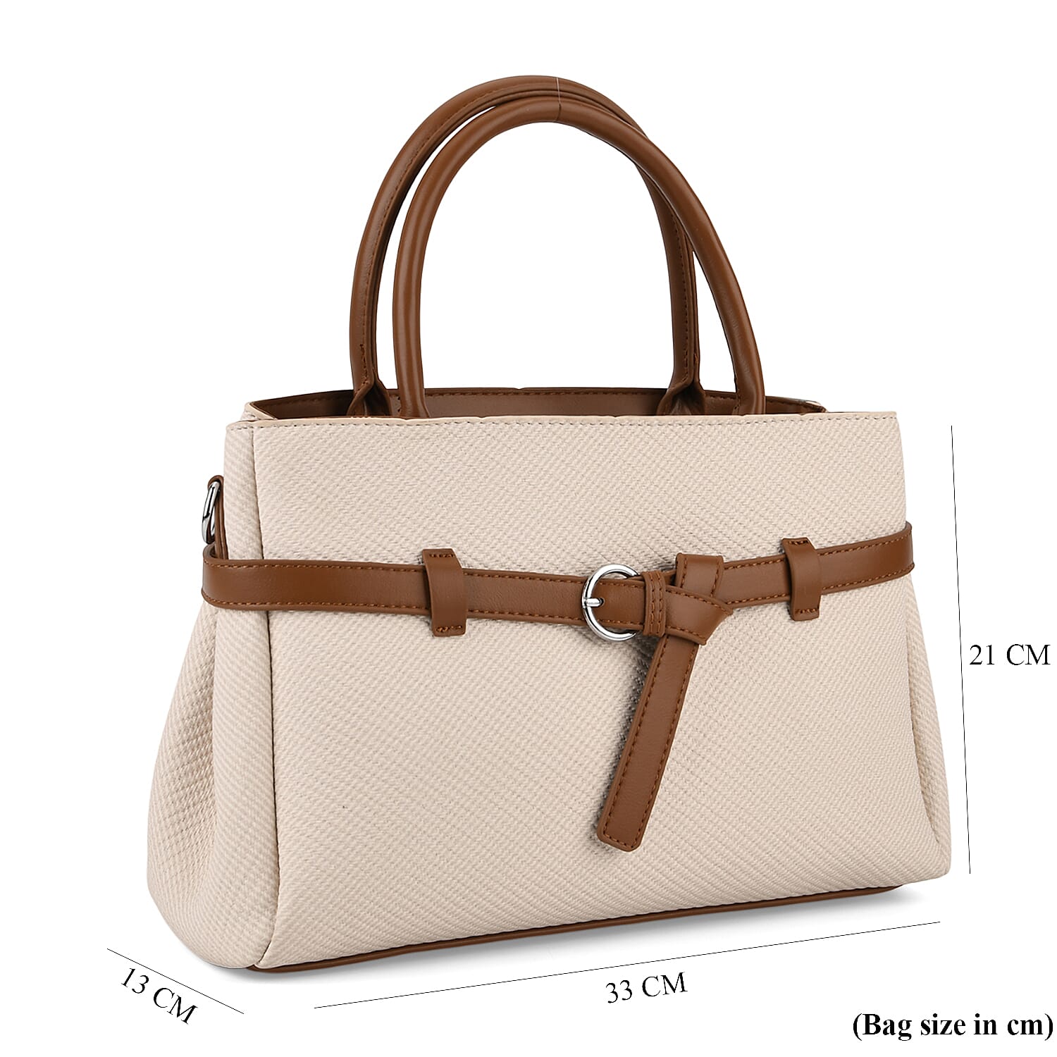 Designer Inspired Satchel-Style Handbag with Belt Detail - Off White