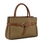 Designer Inspired Satchel-Style Handbag with Belt Detail - Olive