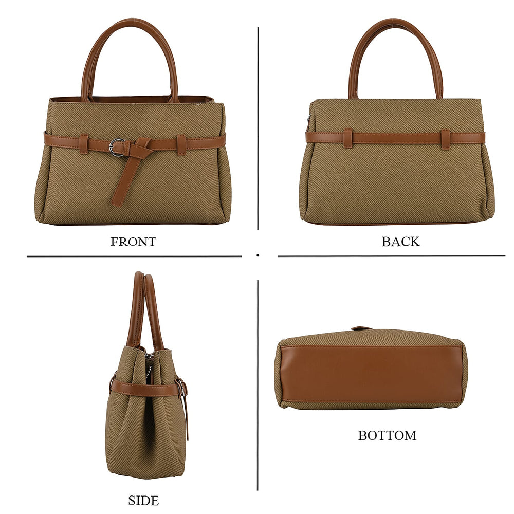 Designer Inspired Satchel-Style Handbag with Belt Detail - Olive