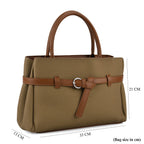 Designer Inspired Satchel-Style Handbag with Belt Detail - Olive