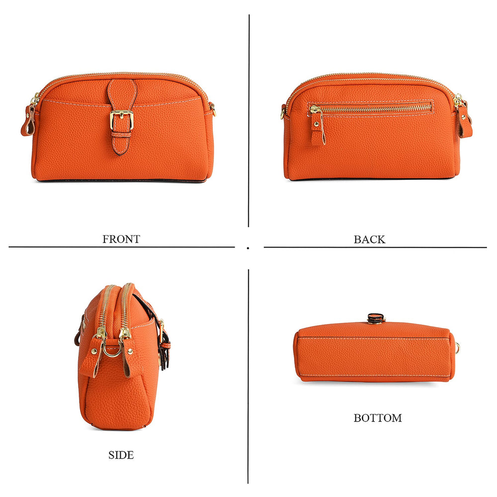 Genuine Leather Classic Crossbody Bag - Orange
