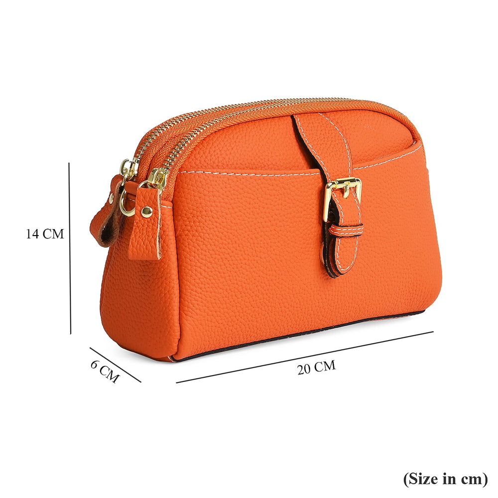 Genuine Leather Classic Crossbody Bag - Orange