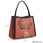 Floral Deer Embroidered Sling Handbag - Terracotta
