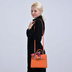 Kelly-Style Shoulder Bag with Scarf Accent & Adjustable Strap - Orange
