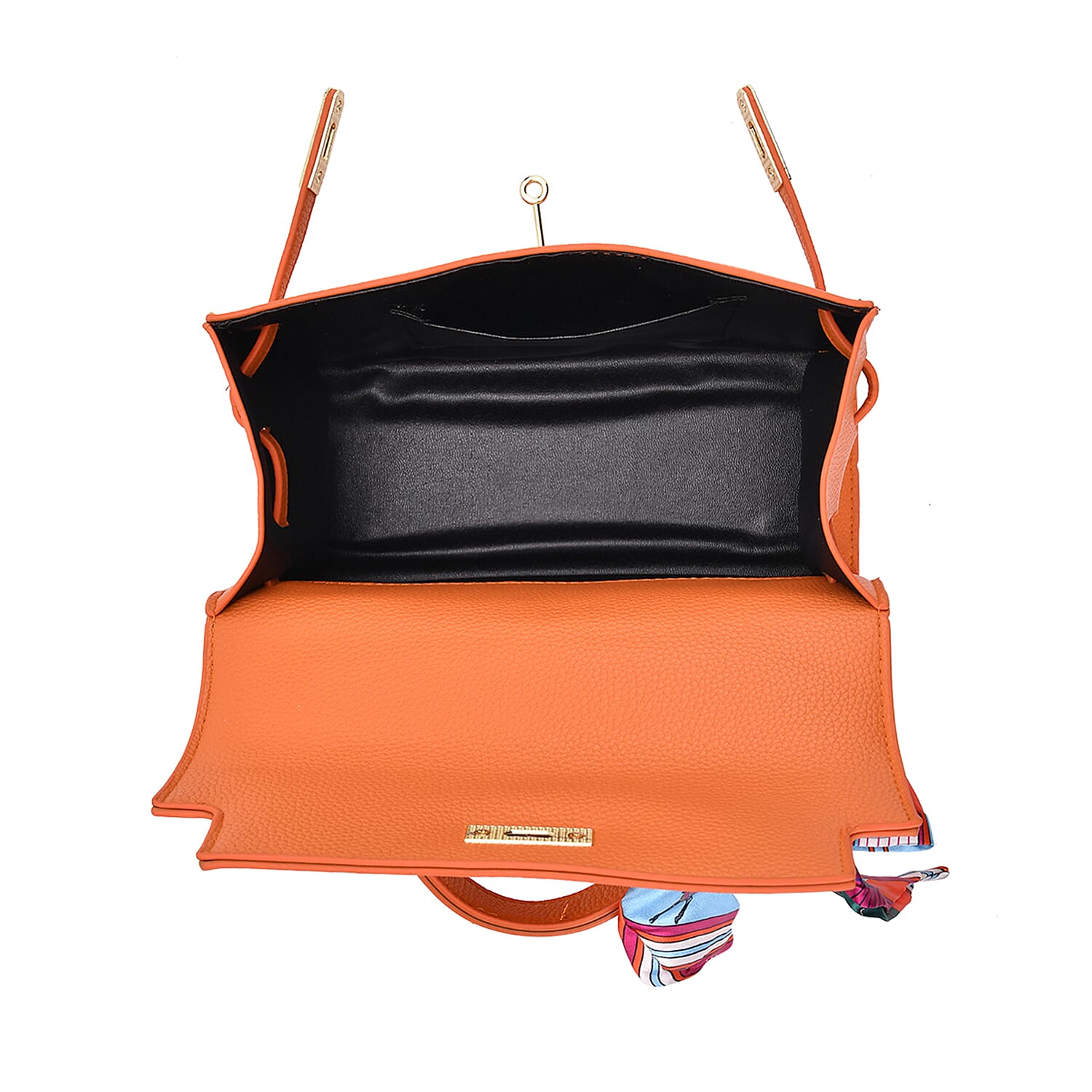 Kelly-Style Shoulder Bag with Scarf Accent & Adjustable Strap - Orange
