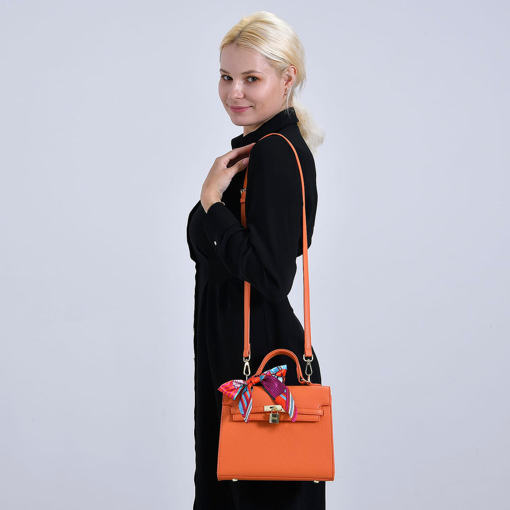 Elegant Crossbody Bag with Scarf & Adjustable Strap - Orange