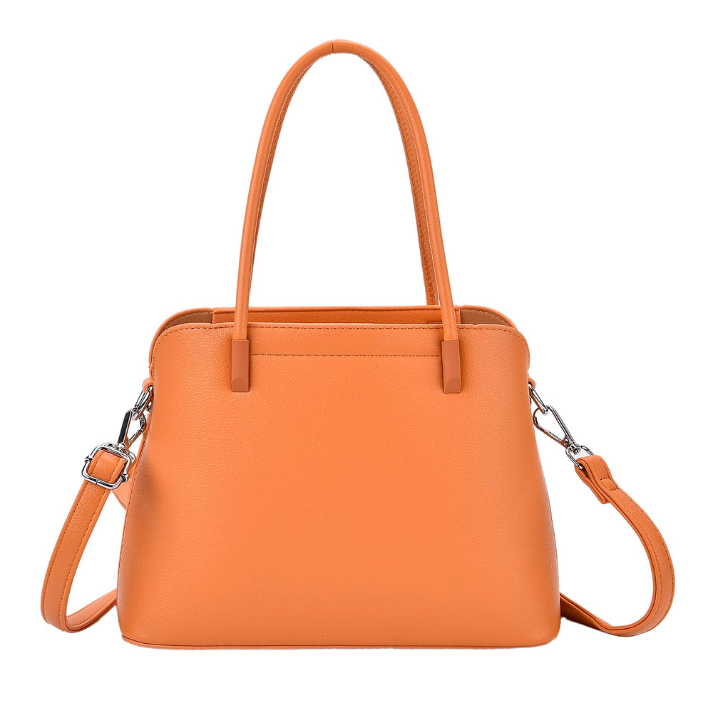 Leatherette Crossbody Bag with Silver Tone Hardwear - Orange